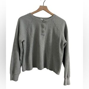 Waffle Knit Long Sleeve Top - Light Teal